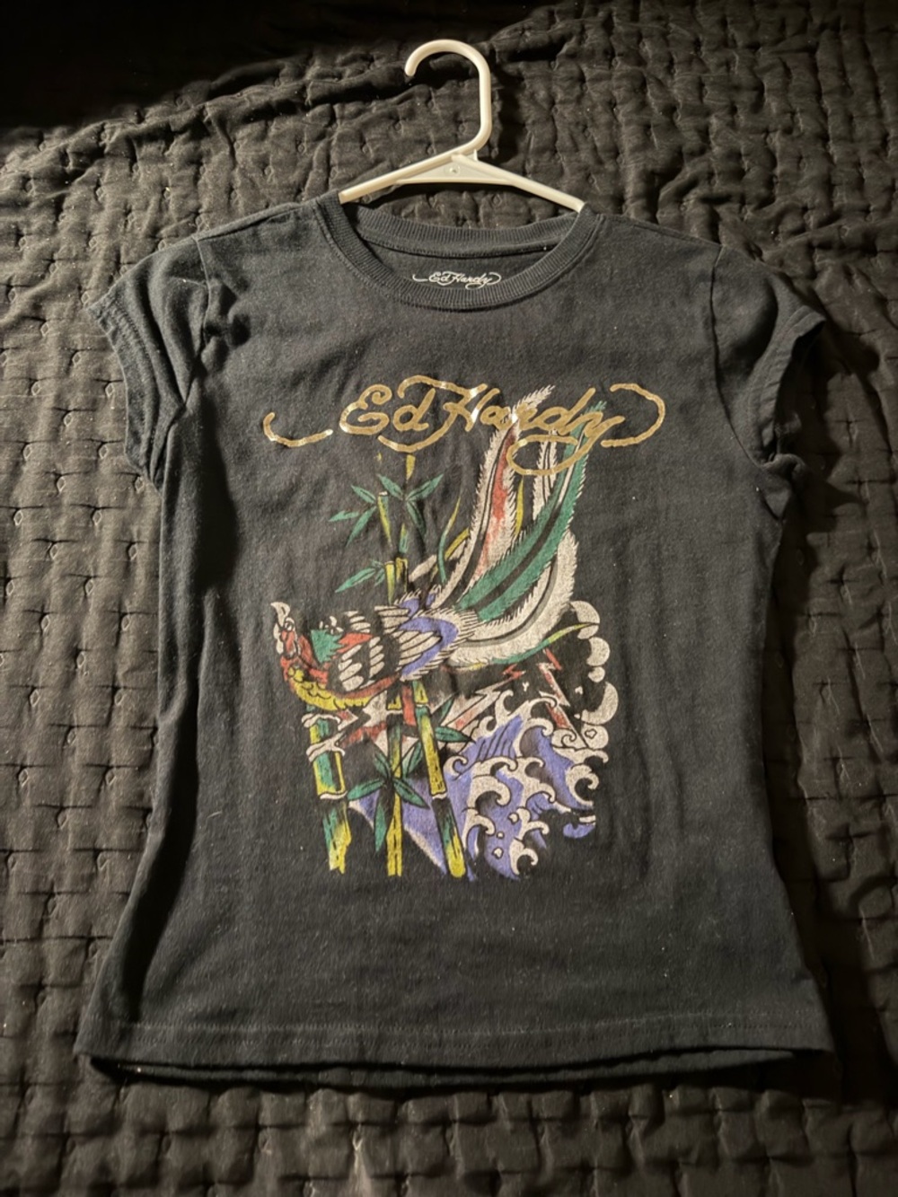 Ed Hardy Black Crewneck Tee with White Logo